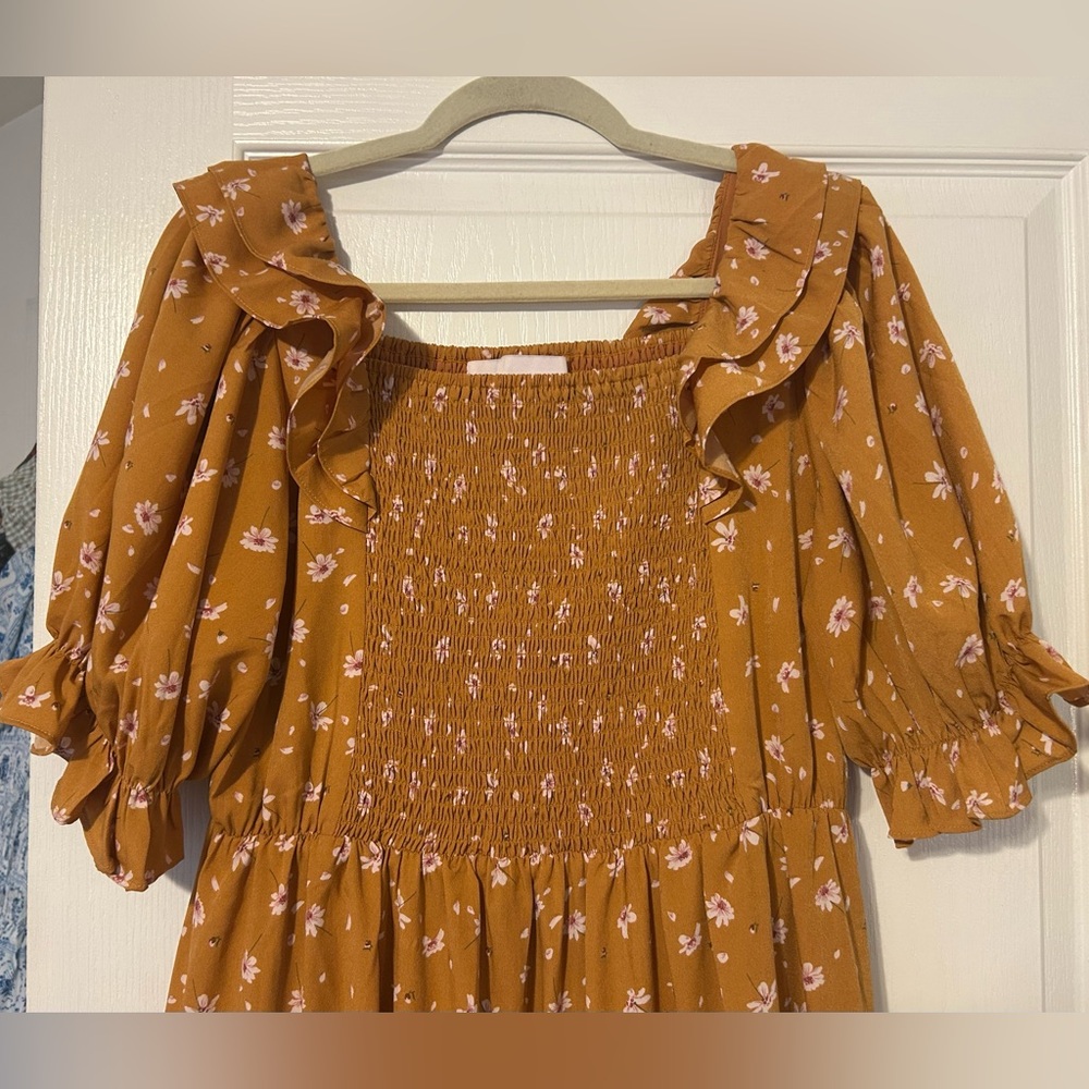 JessaKae Mustard Floral Midi Dress - Picture 3 of 6